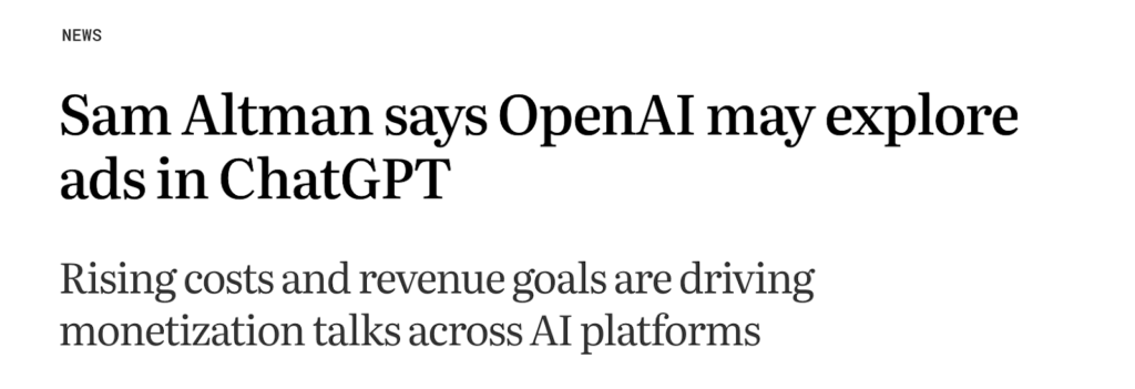open ai news headline about ads